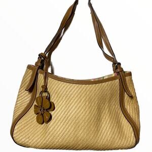 Fossil Wicker Woven Tote Straw Shoulder Bag Flower 70s retro adjustable straps